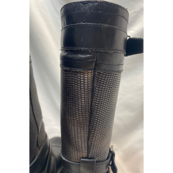 Aquatalia By Marvin K Women’s Black Leather Buckle Mid Calf Moto Boots Size 8 - Picture 7 of 11